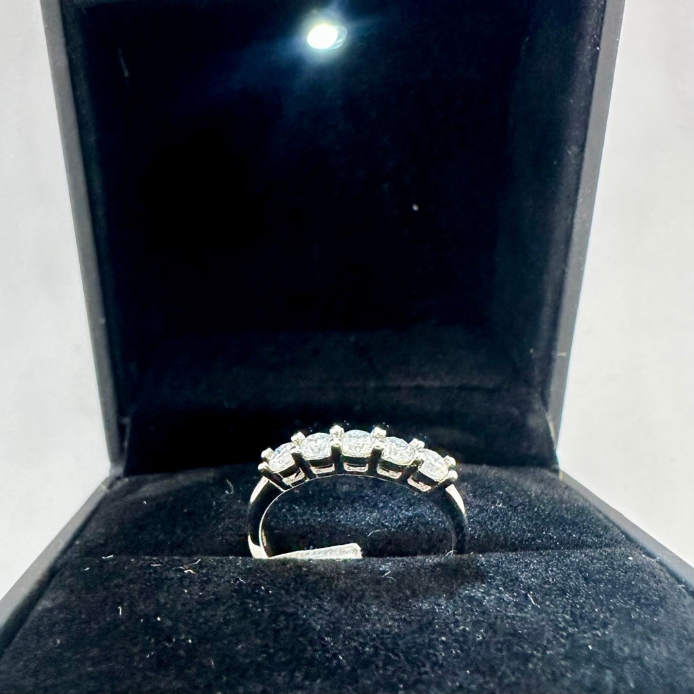 Moissanite Band 5 Stone Anniversary Wedding Ring 18K 925 GRA Round